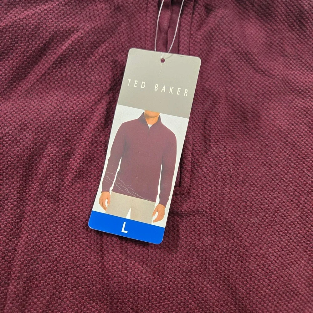 Ted Baker Mens Half Zip Sweater Large L Maroon Burgundy Pullover New With Tags